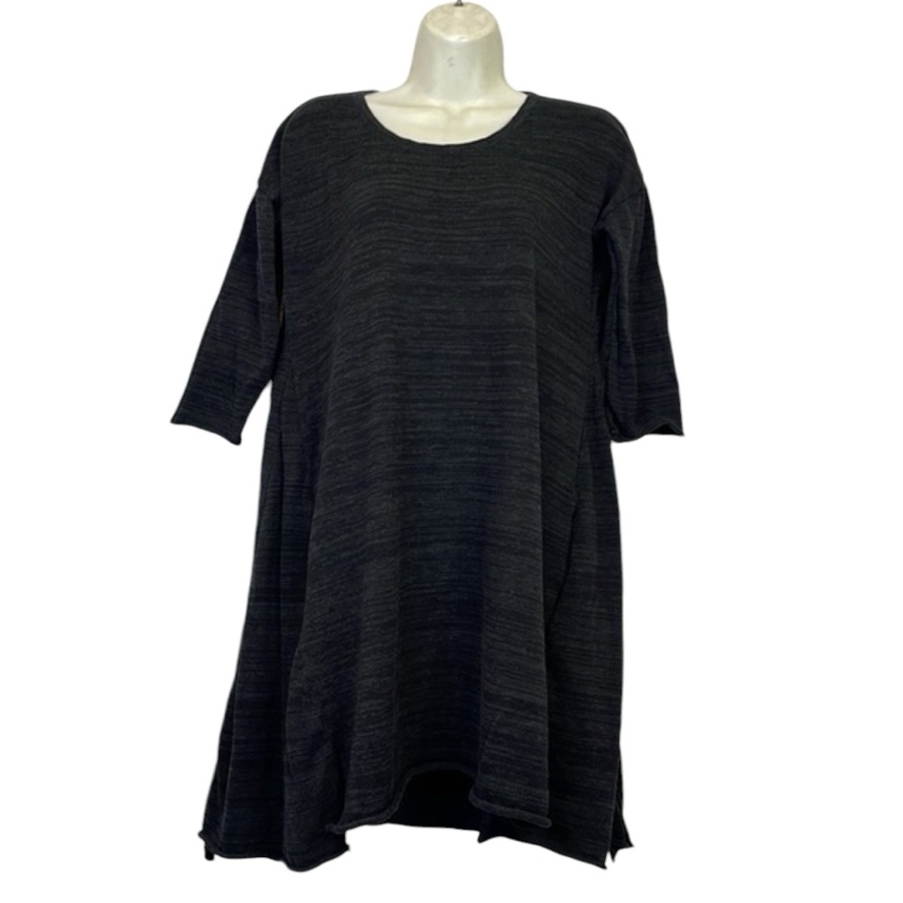 Peruvian Connection Long Sleeve  Midi  Dress Grey Pima Cotton Size Medium